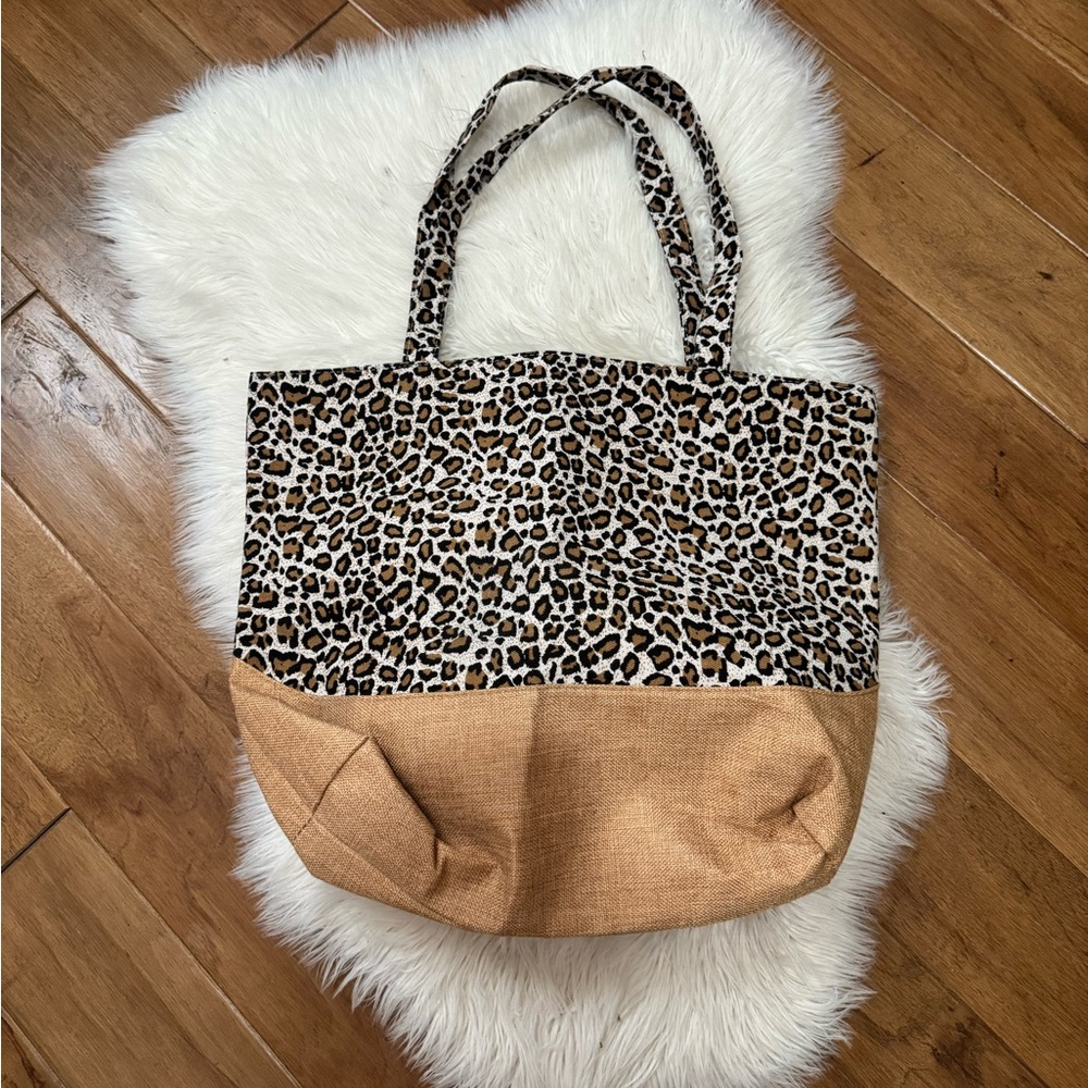 Leopard Print Tote Bag with Tan Accents